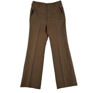 Vintage Mr Lin's Pants Womens 28 Brown Plaid Twill Trouser 70s Retro Disco Japan